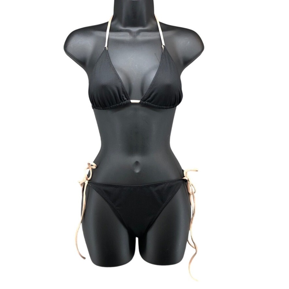 Cali‎ Dreaming Bikini Set Womens Large Black Tan Triangle Side Tie Swimsuit